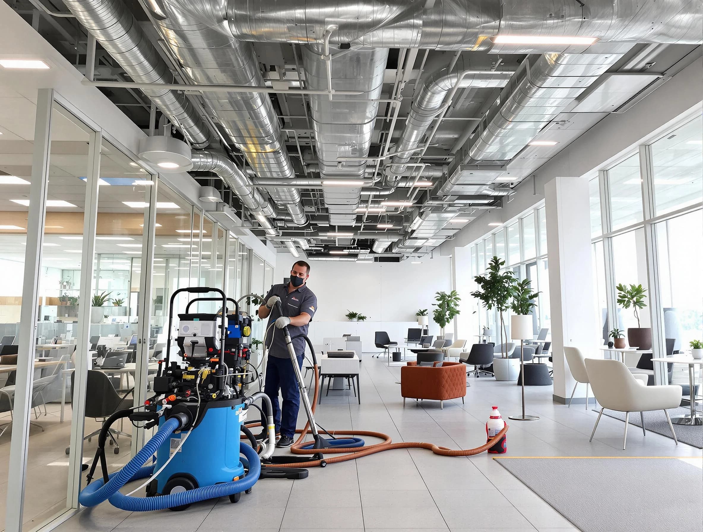 Springville Air Duct Cleaning team conducting comprehensive commercial duct cleaning at a business location in Springville