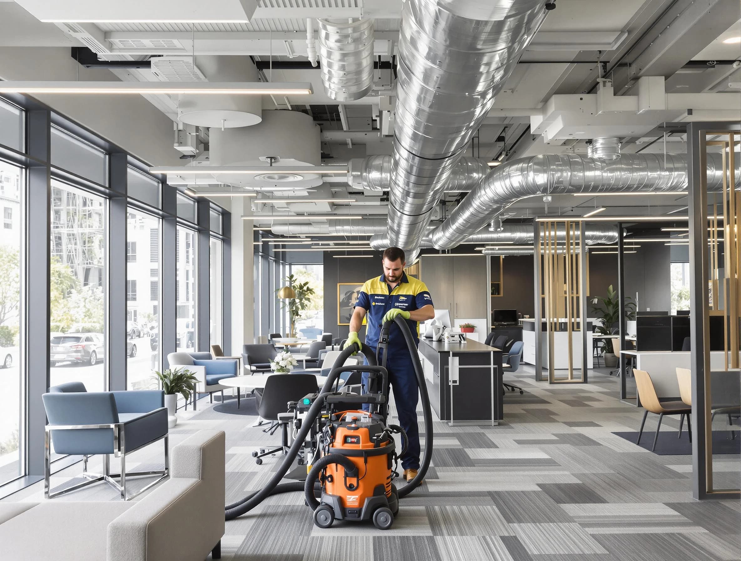 Springville Air Duct Cleaning team performing thorough commercial duct cleaning at a Springville business center