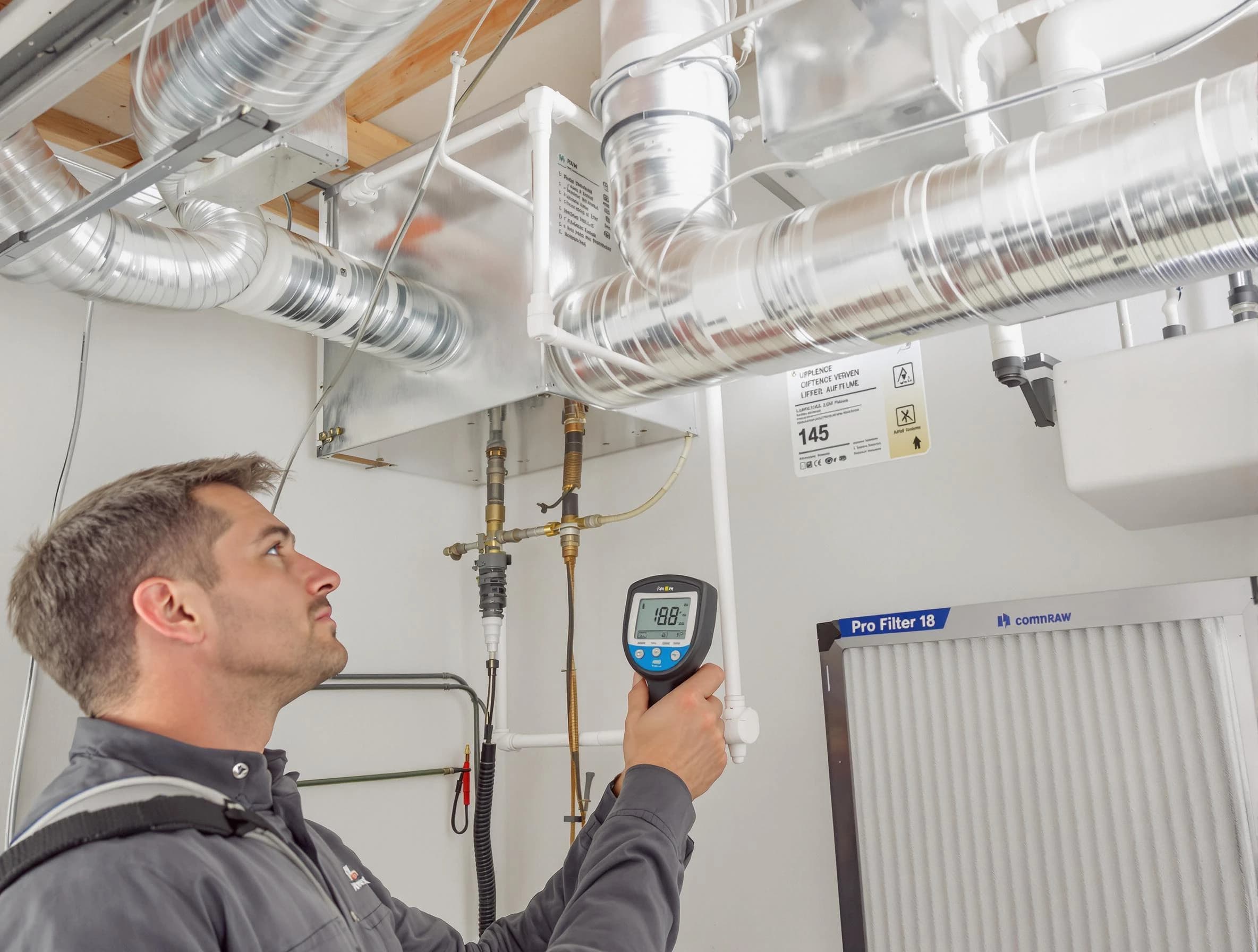 Springville Air Duct Cleaning expert conducting detailed filter system inspection using diagnostic tools in Springville