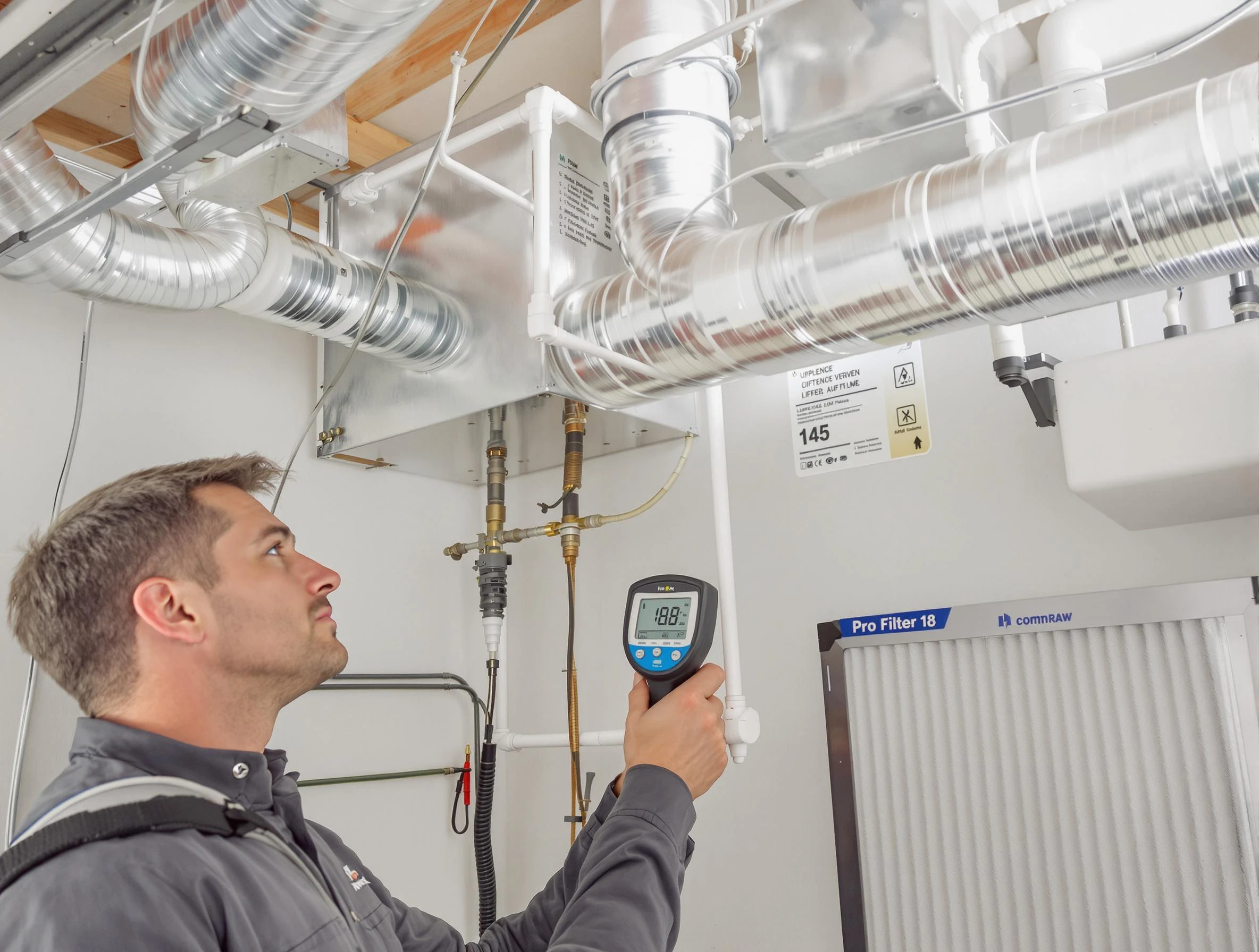 Springville Air Duct Cleaning expert conducting detailed filter system inspection using diagnostic tools in Springville